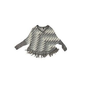 Love by Design V Neck Poncho 3/4 Sleeves Gray Fringe Acrylic Blend (Size: Small)